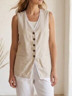 Bagatelle  Beige Linen Vest Sz: Small